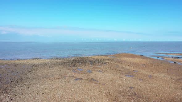 An Aerial View of an Empty Sandy Beach. Pandemic Quarantine. Whitstable, Kent, UK