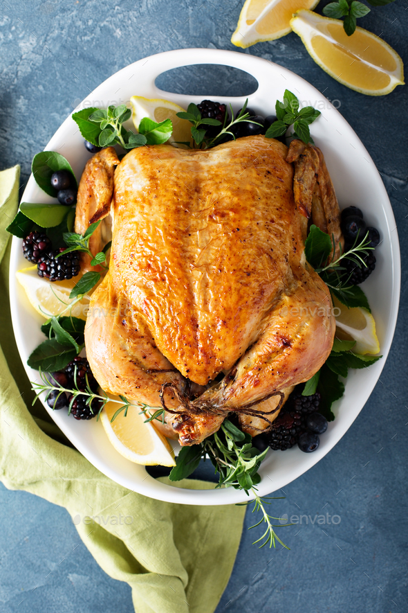 Roasted chicken for holiday or sunday dinner