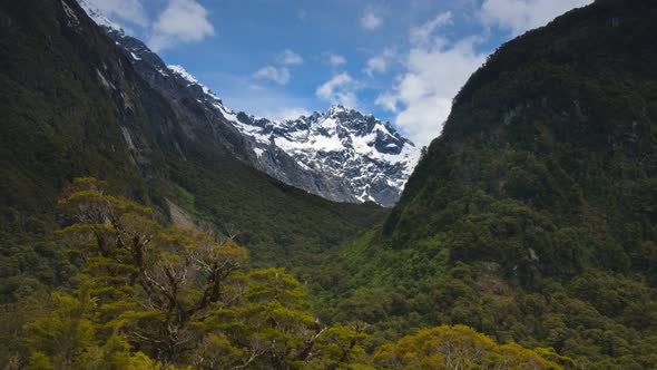 4K Timelapse of Snow-Capped Mountains in Milford Sound, New Zealand