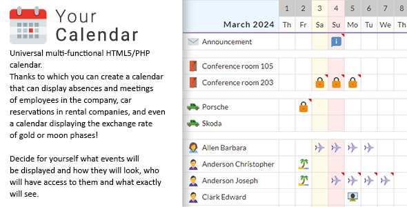 Your Calendar - Universal multi-functional, team, rental calendar