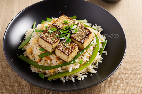 Flavorful Veggie Bowl: Sesame Crusted Tofu, Vegetables and Japanese Rice