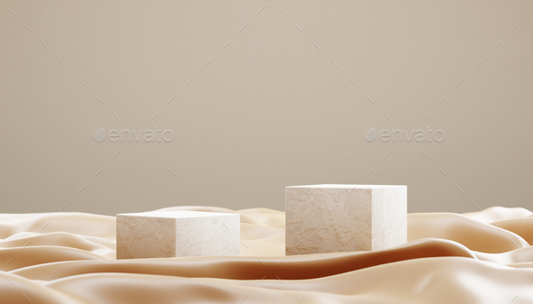 Marble podium on silk fabric - Stock Photo - Images