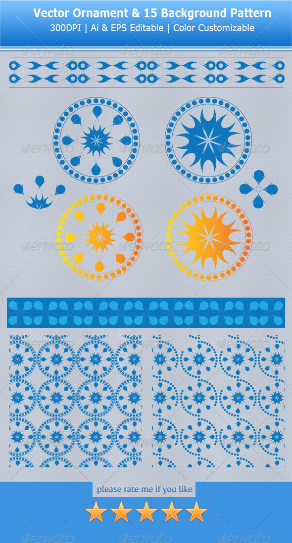 Vector Ornamental Pack & 15 Pattern Swatches - Flourishes / Swirls Decorative