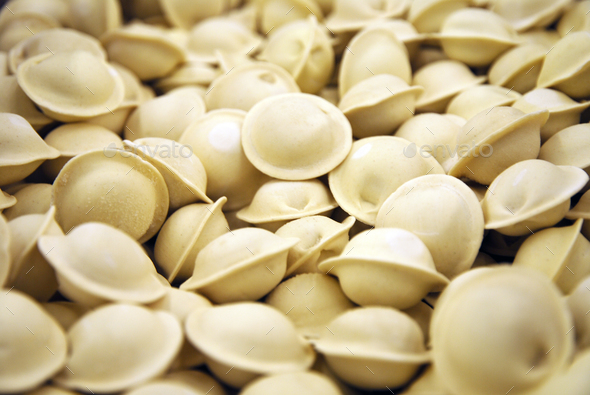 Frozen dumplings sold by weight, food industry Stock Photo by mypics