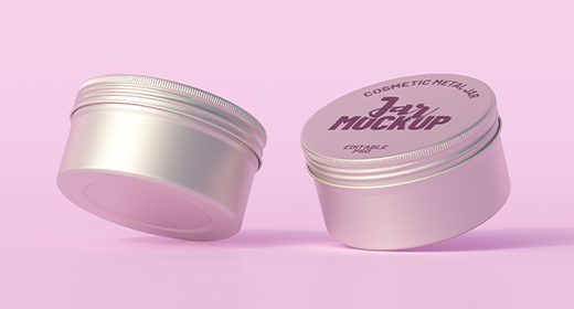 Aluminium metallic round tin editable cosmetic jar mockup