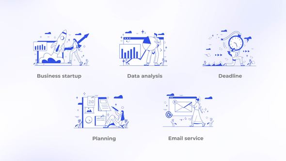 Business Startup - Blue and White Outline Concept