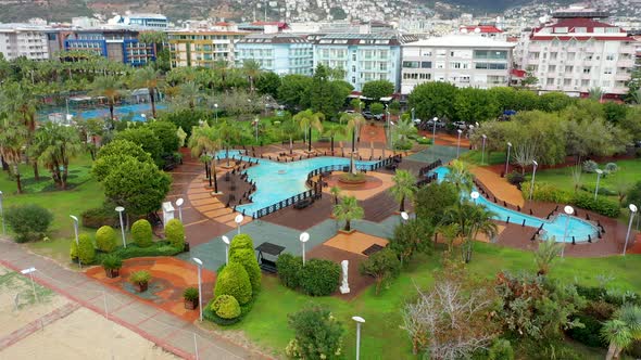 Fountain in the Park Alanya Turkey Aerial 4 K alt