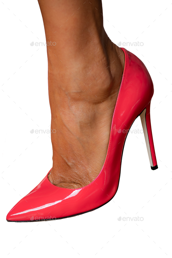 Red high heels. Isolated on Transparent Background.