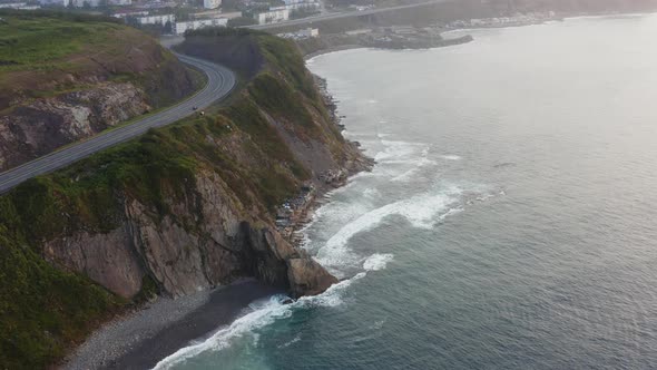 View to the Sea Coast and Residential Panel Houses on the Seashore alt