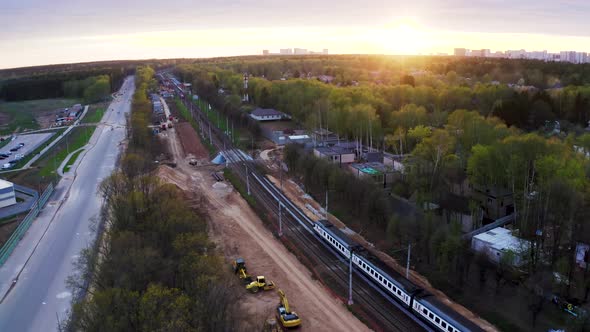 Aerial View of Train Moving in the City. Moscow, Russia
