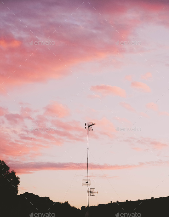 Background images of a kawaii anime style cloudy sky in pastel tones - Stock Photo - Images