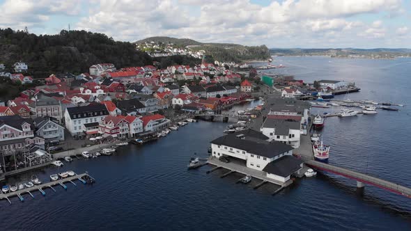 Drone view of charming Kragero town harbour and city centre, Norway alt