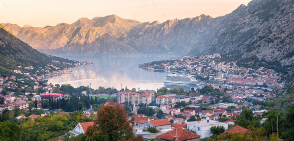 A panoramic view of the famous Bay of Kotor, Montenegro - Stock Photo - Images
