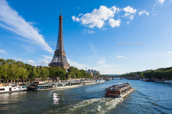 The Eiffel Tower and seine river in Paris, France - Stock Photo - Images