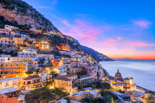 Positano, Italy along the Amalfi Coast - Stock Photo - Images