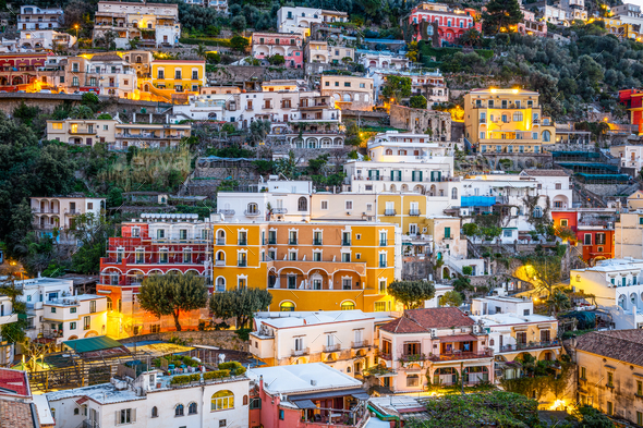 Amalfi, Italy Buildings at Twilight - Stock Photo - Images