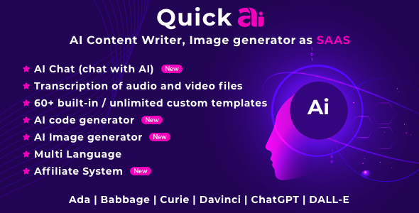 QuickAI OpenAI  ChatGPT  AI Writing Assistant and Content Creator as SaaS