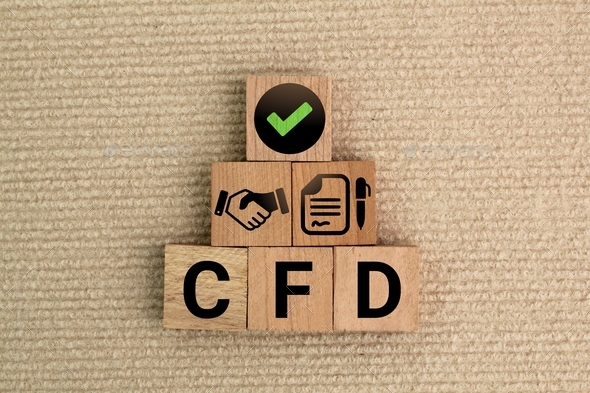 wooden square with icon and word contract for difference or CFD letters