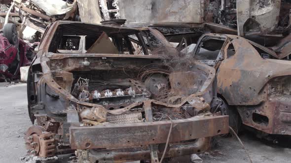 Irpin Bucha District Ukraine a Dump of Shot and Burned Cars alt