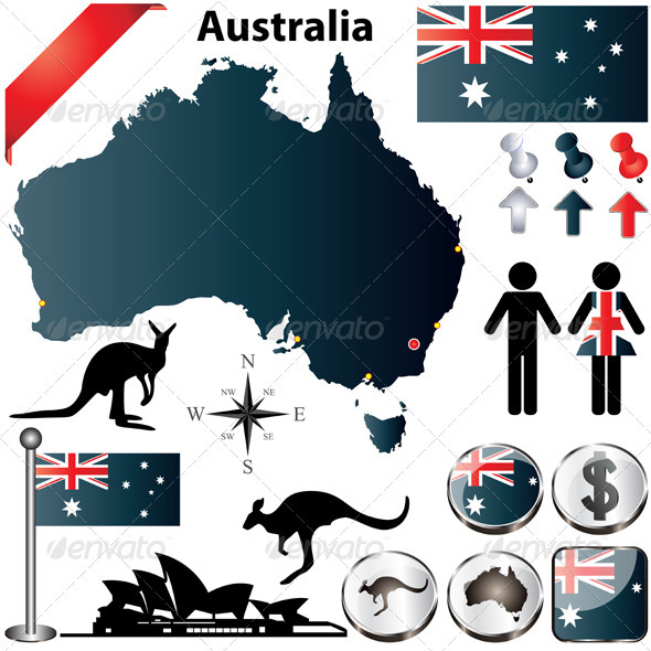 Australia Map and Elements - Travel Conceptual