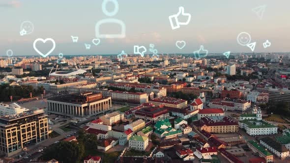 Concept of social networks and digital communications in the city. alt