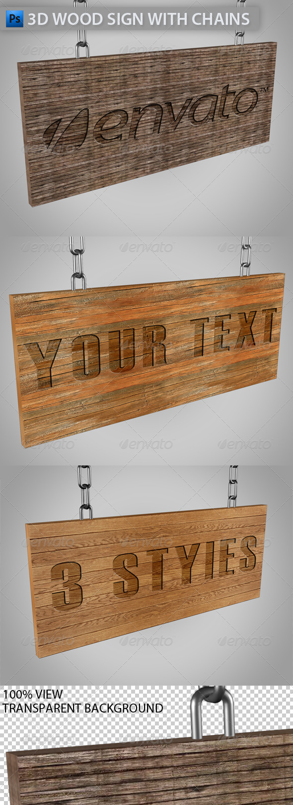 3D Wood Sign with Chains - Objects 3D Renders