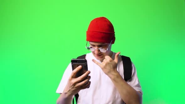 Young Man Hipster Rapper Speaks Via Video Call Chromakey