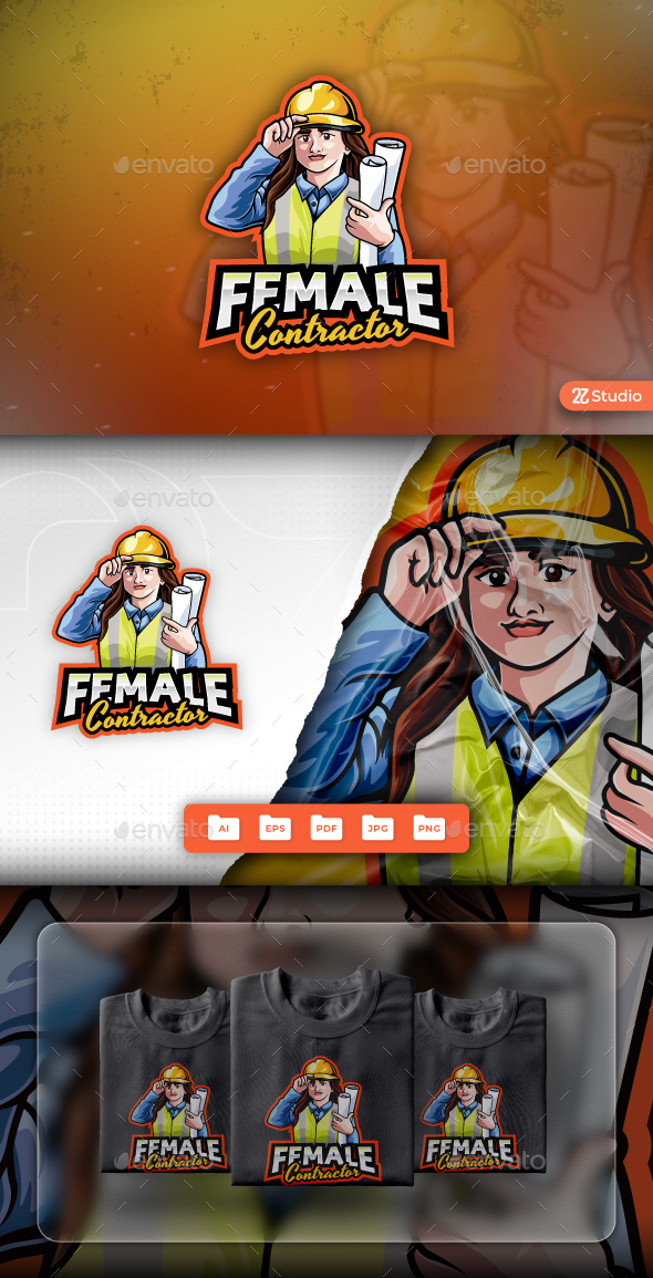 Female Contractor Mascot Logo Design