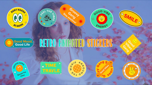 Retro Animated Stickers Element Pack After Effects Template