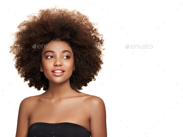 Beauty portrait of African American girl with afro hair. Beautiful black  woman. Cosmetics, makeup and fashion Stock Photo, woman 