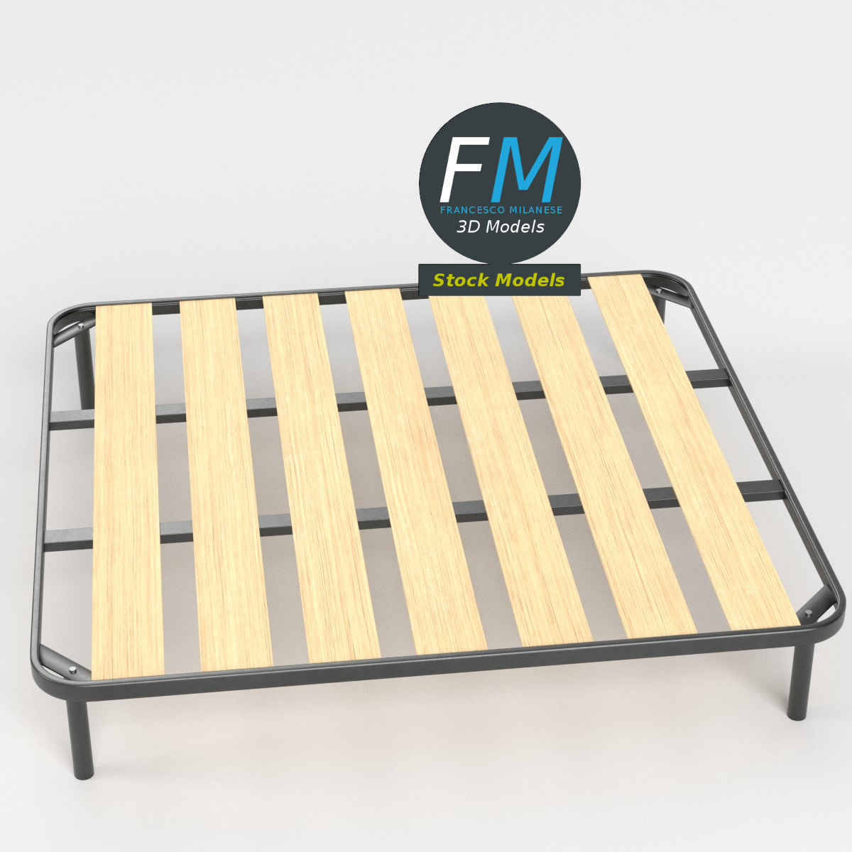 King size bed frame with large slats by 3DOcean