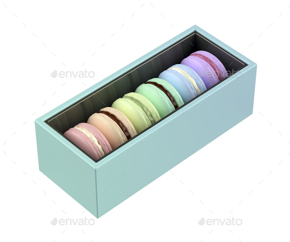 Box with six french macarons - Stock Photo - Images