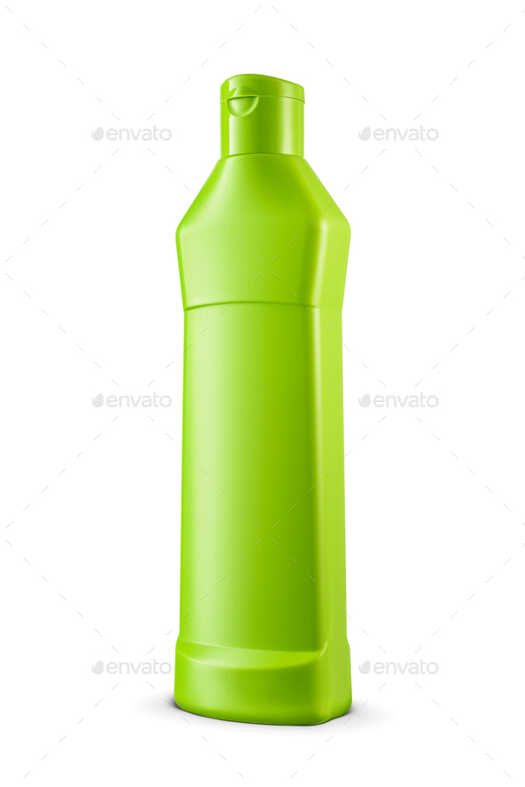 Green Plastic Thermos Flask With Cup On White Background Stock