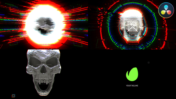 Glitch Skull Logo for DaVinci Resolve