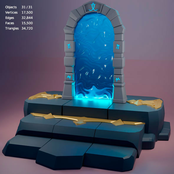 Low Poly Portal on the stairs - teleport