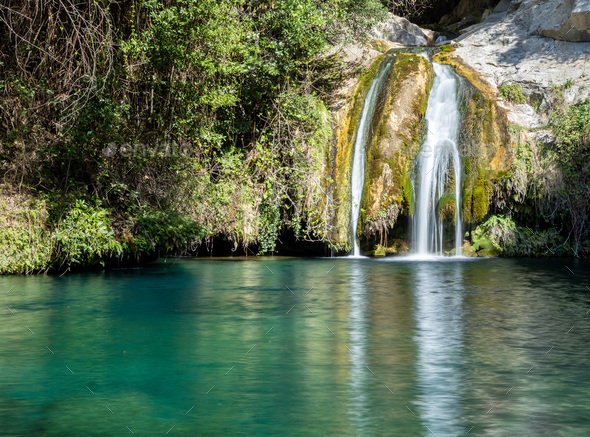 Gorg Blau waterfall in Catalonia, Spain - Stock Photo - Images