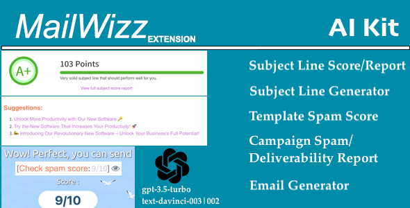 Mailwizz AI Kit  Spam and Subject Line Scoring with AI Content Generator supporting chatGPT