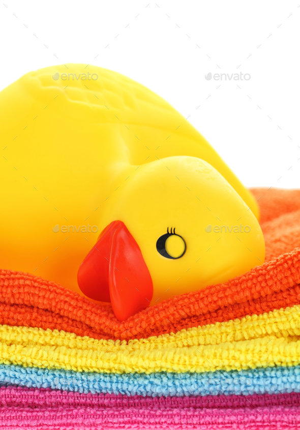 YELLOW DUCK Bath Towel Bath Time Fun Duck Towels Squeaky 