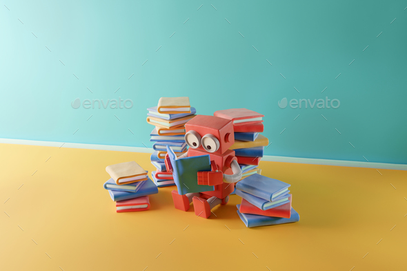 Clay robot reading a book - Stock Photo - Images
