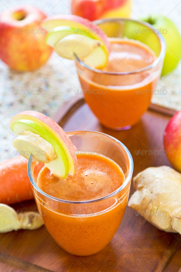 Carrot with Apple and Ginger juice - Stock Photo - Images