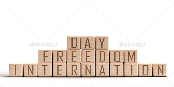 Cube block wooden international freedom day font text calligraphy symbol decoration human right demo