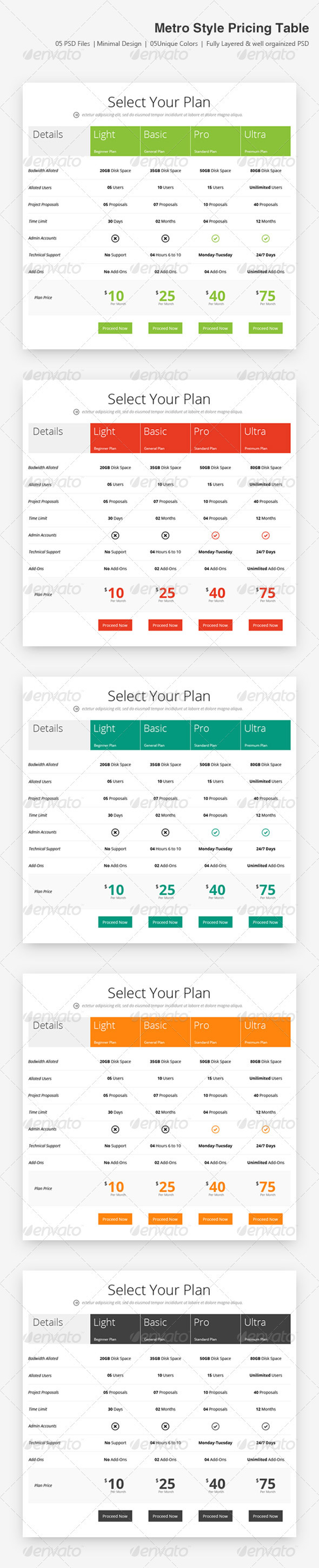 Metro Style Price Table - Tables Web Elements