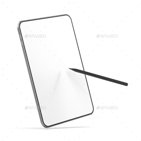 Tablet with empty screen and digital pen - Stock Photo - Images