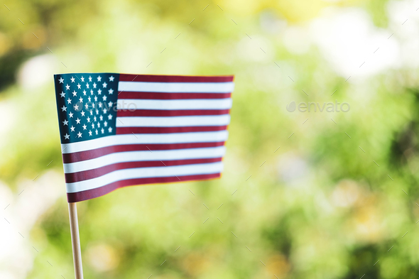 American flag on a blurred green background. Labor day holiday concept.
