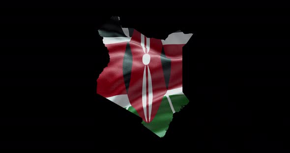 Kenya national flag background with country shape outline. Alpha channel animation alt