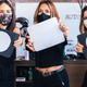 Hairdressers with facial mask holding mirrors in a beauty salon - PhotoDune Item for Sale