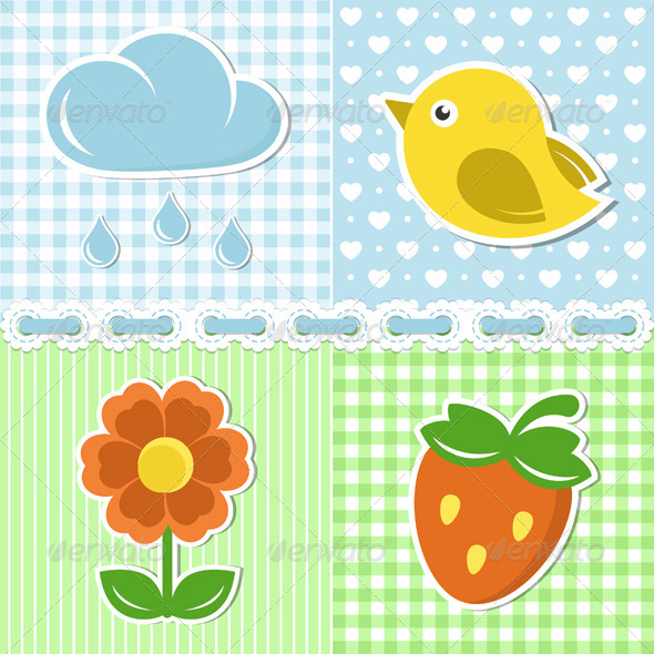 Summer Icons On Textile Backgrounds - Decorative Symbols Decorative