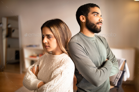 Angry offended millennial middle eastern boyfriend ignores european girlfriend back to back