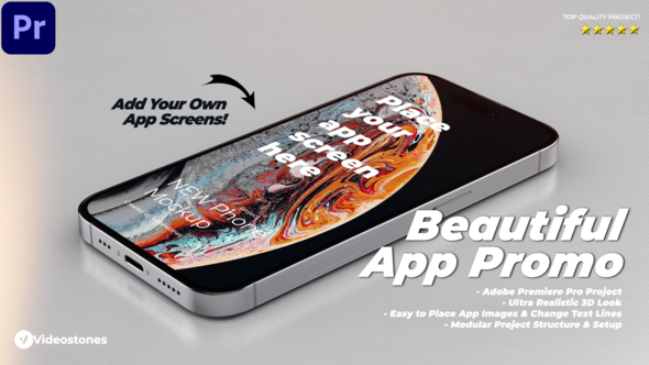 Beautiful App Promo - Phone 14 App Mockup Video for Premiere Pro