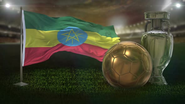 Ethiopia Flag With Football And Cup Background Loop 4K alt